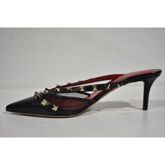 Valentino Rockstud Black Mule Mesh Classic Pointed Backless Sandal Heel Pump 36 - Picture 7 of 11